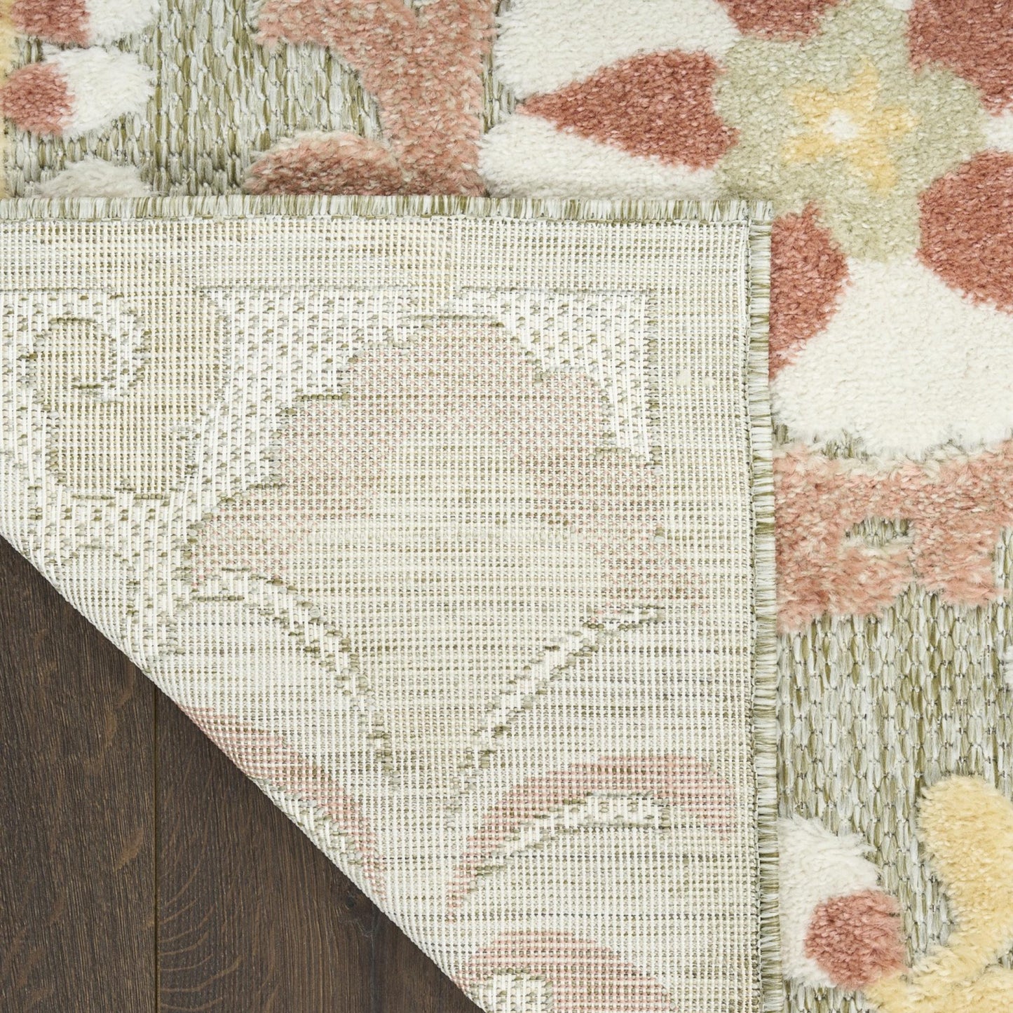 Aloha ALH17 Elegant Vine & Floral Sage Green Rose Indoor & Outdoor Area Rug