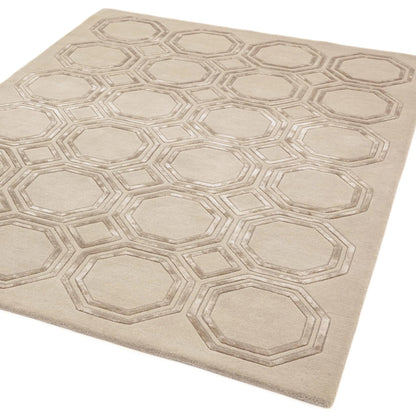Nexus Octagon Beige Wool Viscose Hand Carved Geometric Rug – Luxurious Modern Elegance