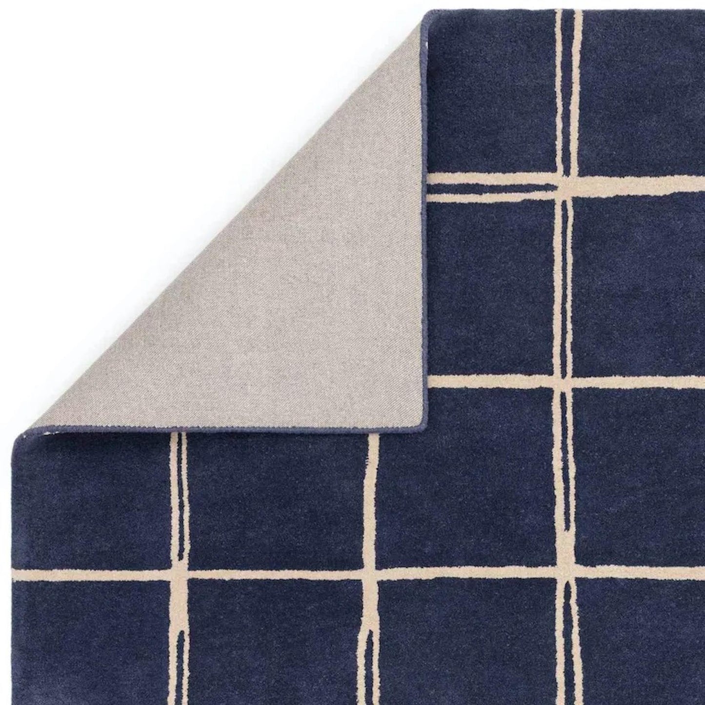 Albany Grid Marine Blue – Bold Geometric Intrigue and Natural Wool Luxury