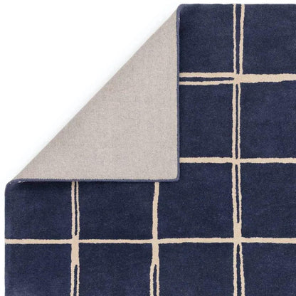Albany Grid Marine Blue – Bold Geometric Intrigue and Natural Wool Luxury