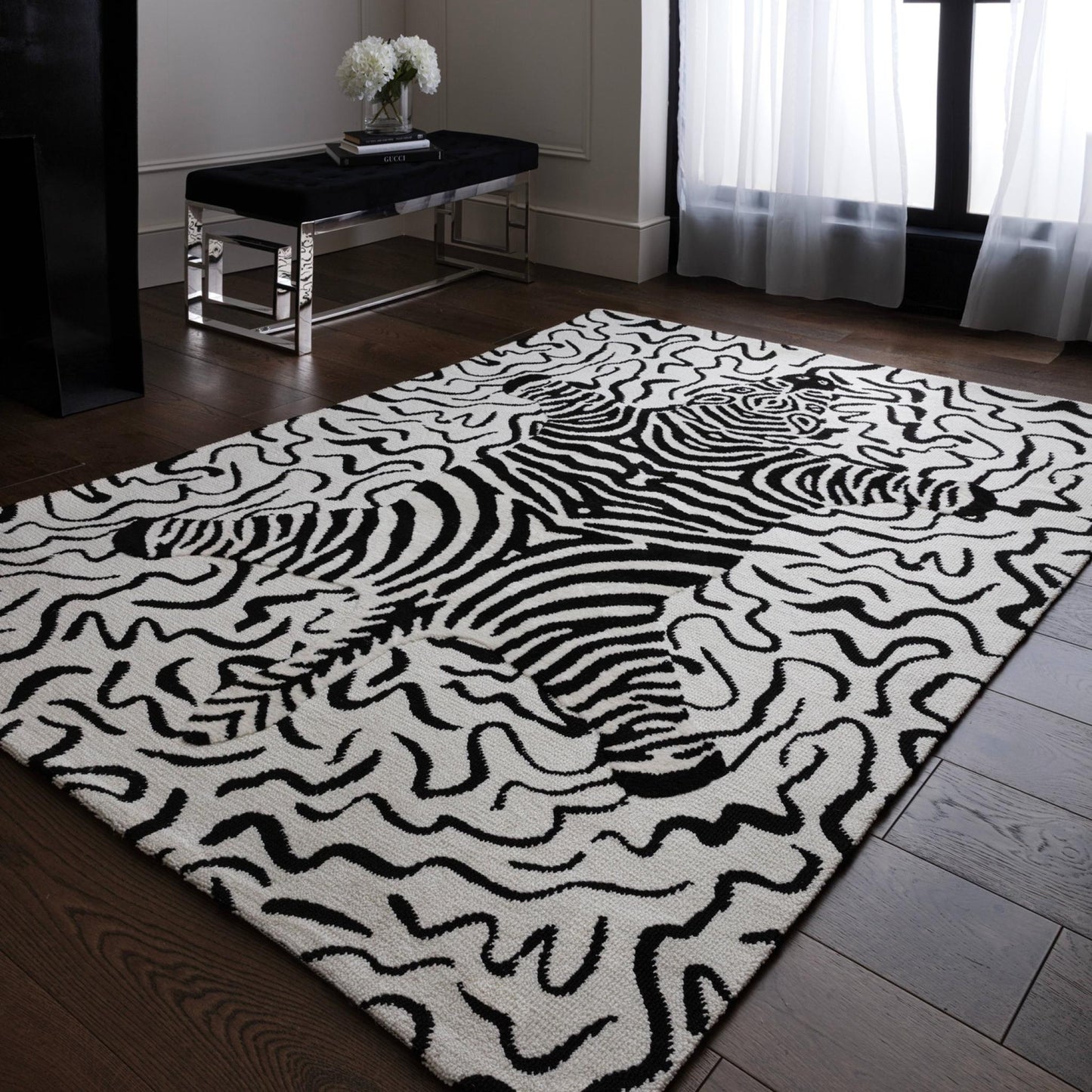 Wilder Zebra Mono Animal Inspired Black & White Rug – Modern Soft Textured Polyester Carpet