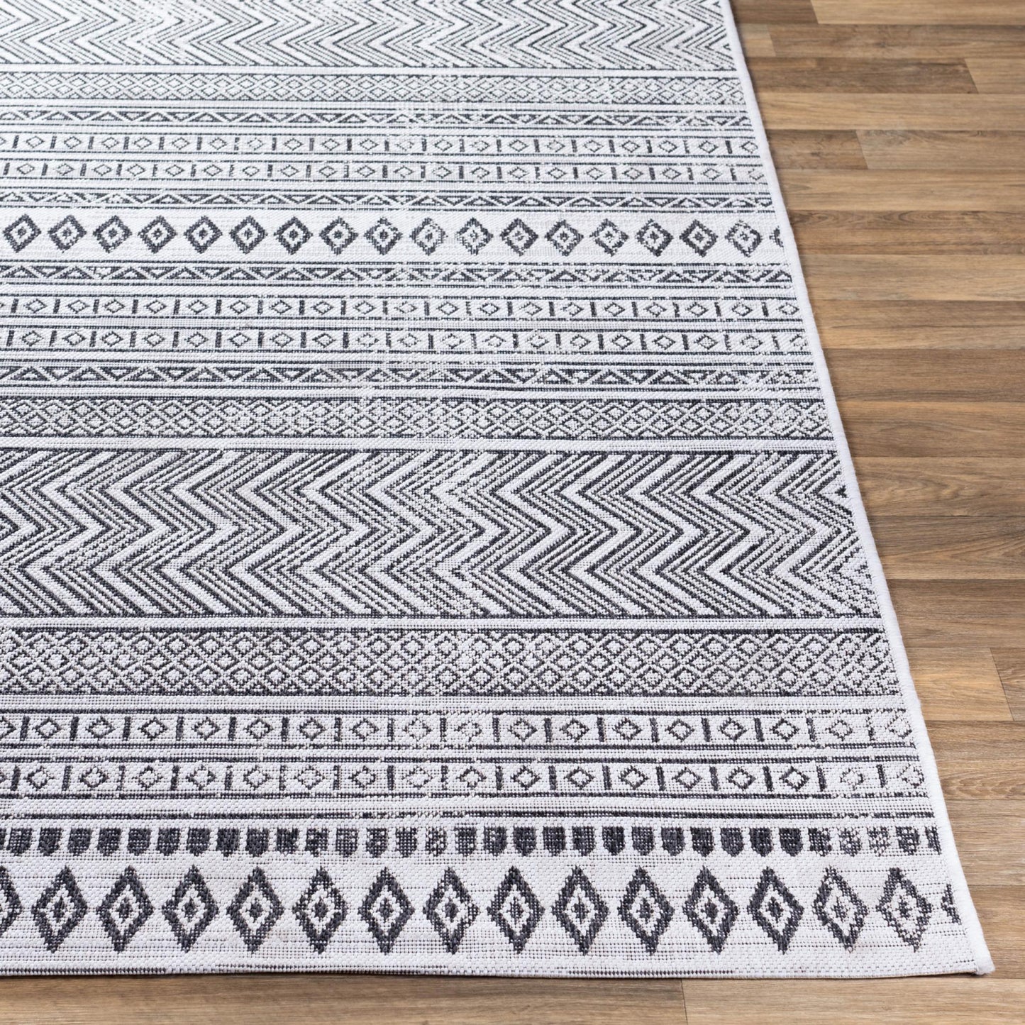 Eagean EAG2345 Tribal Geometric Black & White Indoor & Outdoor Flatweave Rug