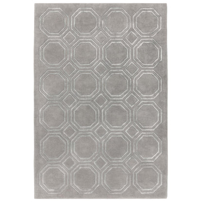 Nexus Octagon Silver Wool Viscose Hand Carved Geometric Rug – Luxurious Silver Grey Elegance
