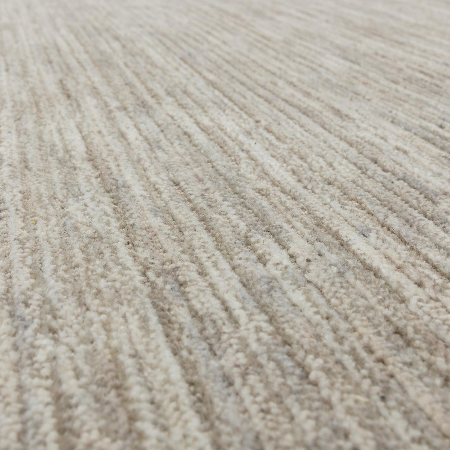 Hazy Stone Beige Natural Handwoven Rug – Tip-Sheared Finish Soft Wool Blend Plain Striped Carpet for Modern Interiors