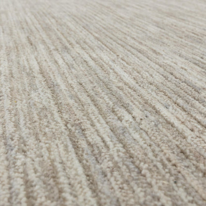 Hazy Stone Beige Natural Handwoven Rug – Tip-Sheared Finish Soft Wool Blend Plain Striped Carpet for Modern Interiors