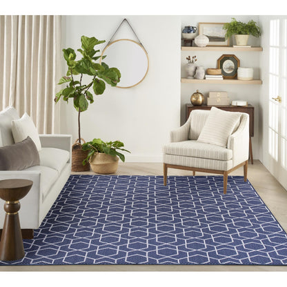 Horizon HOZ01 Modern Geometric Classic Trellis Navy Blue Indoor & Outdoor Flatweave Rug