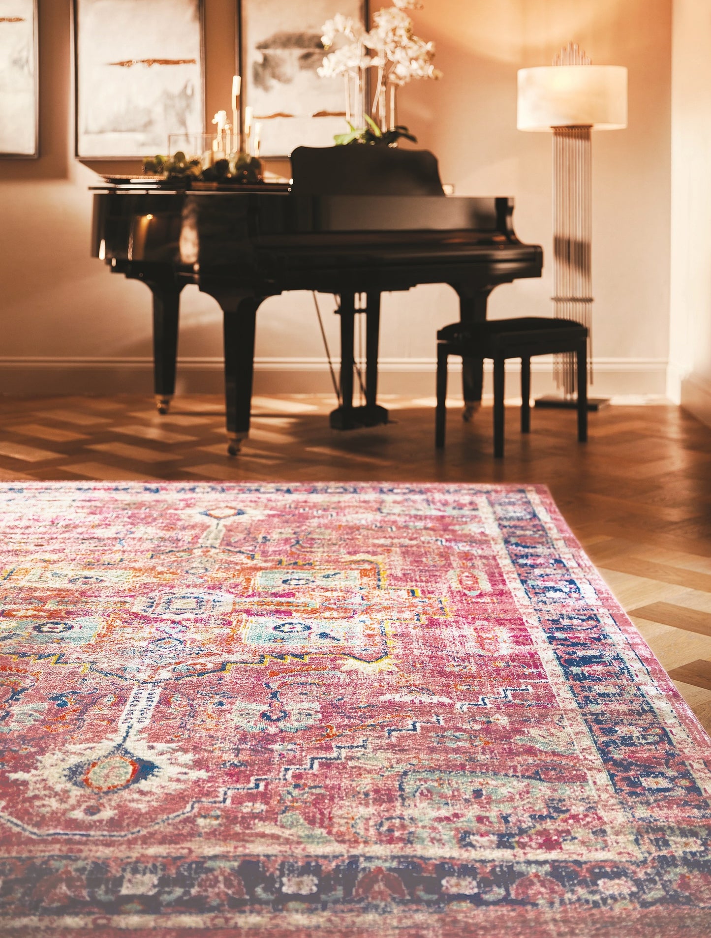 Origins Granada Traditional Bordered Rug & Hallway Runner in Ruby