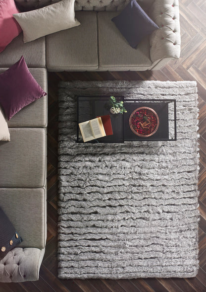 Origins Carved Glamour Silver Grey Shaggy Rug