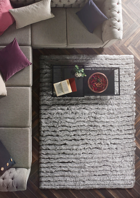 Origins Carved Glamour Silver Grey Shaggy Rug