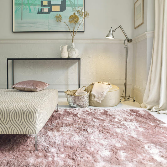Whisper Shaggy Rug Silky Shiny Soft High Pile Plush Rug in Pink – Luxurious Softness & Modern Glamour