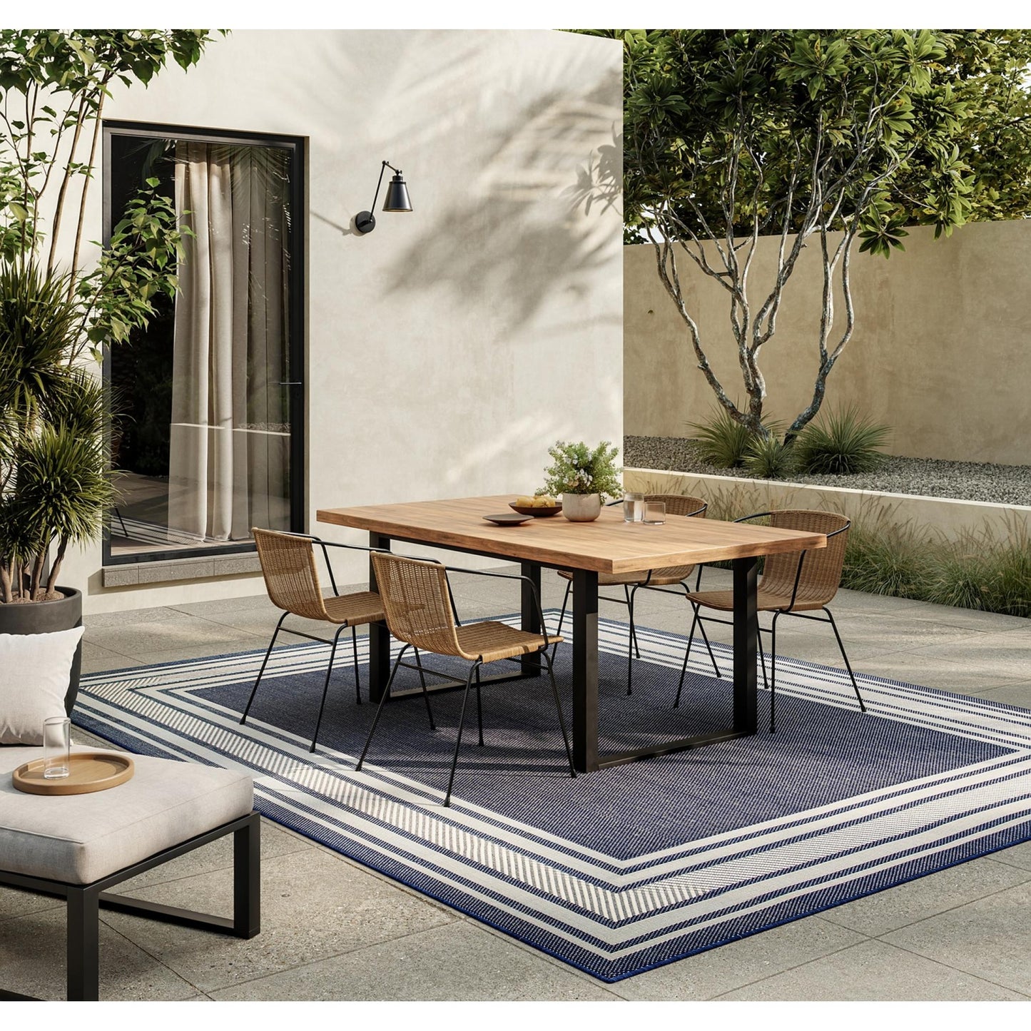 Horizon HOZ03 Modern Bordered Navy Blue Indoor & Outdoor Flatweave Rug