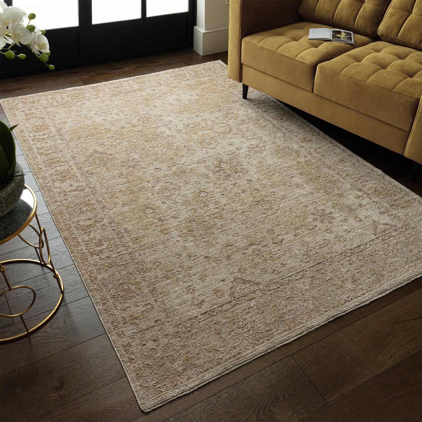 Heriz HE05 Ornate Beige Traditional Vintage Rug – Modern Textured Polyester Carpet for Living Room, Bedroom, and Hallway