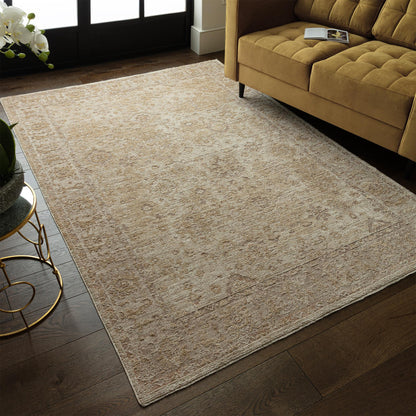 Heriz HE05 Ornate Beige Traditional Vintage Rug – Modern Textured Polyester Carpet for Living Room, Bedroom, and Hallway