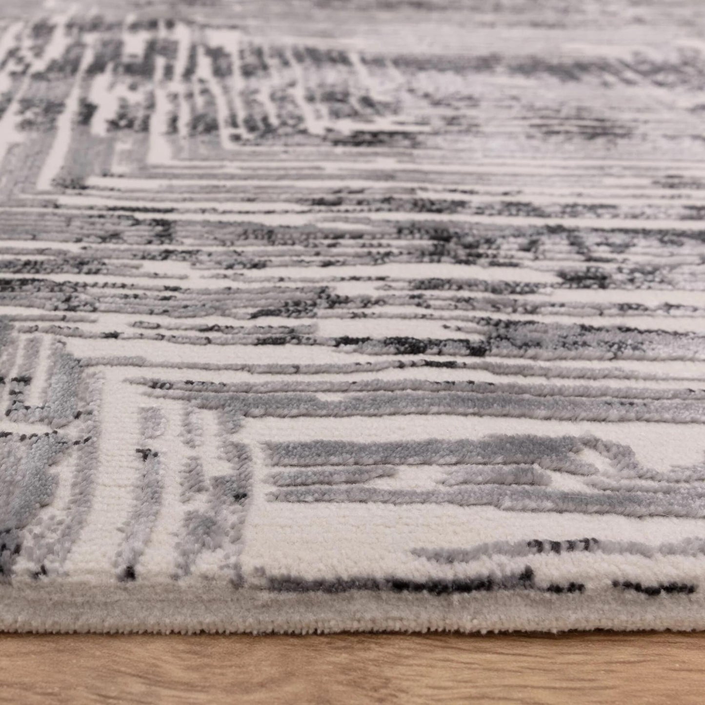 Kuza Portrait Rug – Grey–  Elegant Textured High-Low Pile Carpet