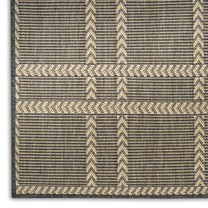 Horizon Grid HOZ04 Modern Geometric Patio Charcoal Grey Indoor & Outdoor Flatweave Rug
