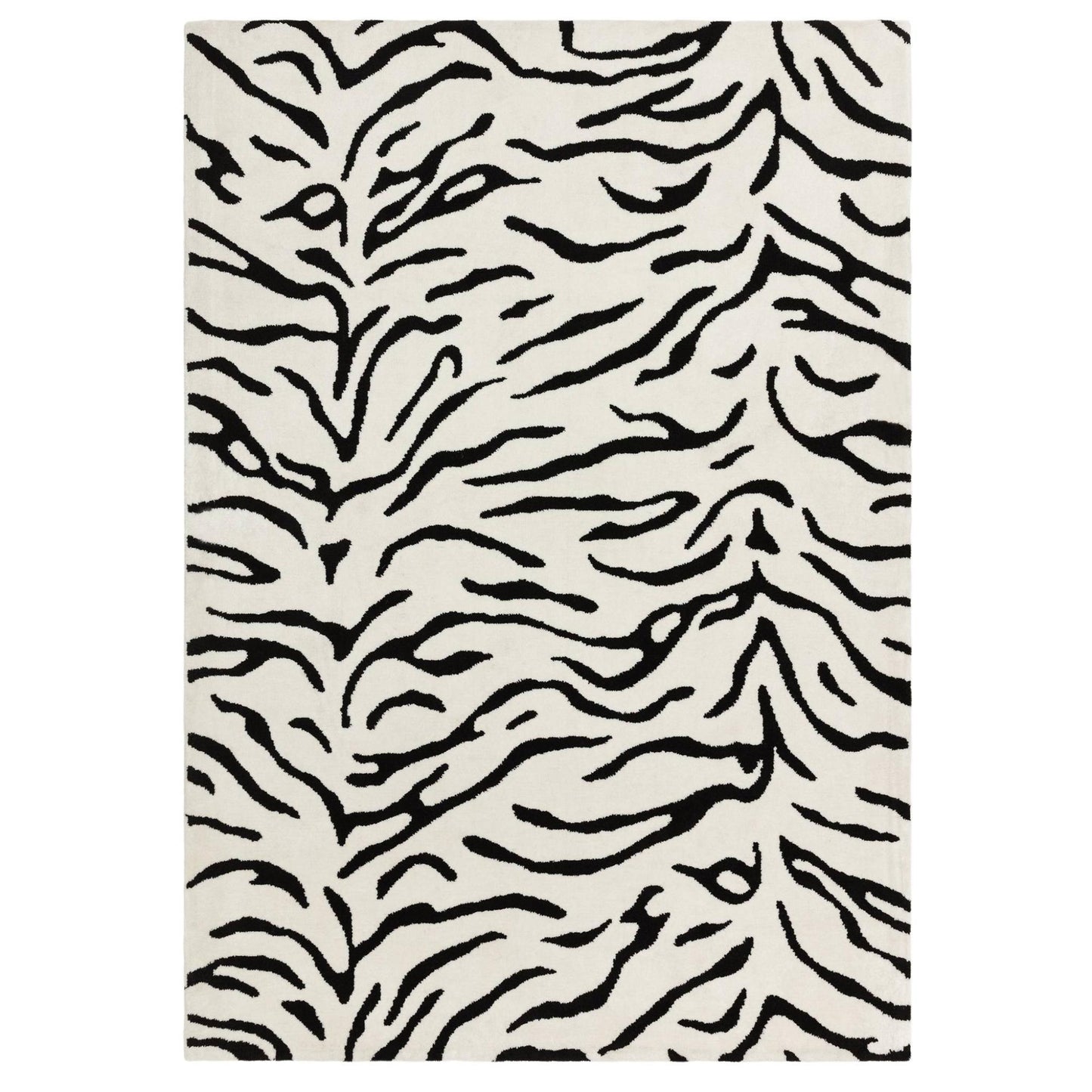 Wilder Tiger Mono Animal Inspired Black & White Rug – Modern Soft Textured Polyester Carpet