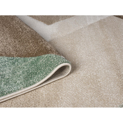 Orbit Skadi Geometric 3D Carved Beige Green Rug – Modern Soft Textured Polyester Carpet for Living Room, Bedroom, and Hallway
