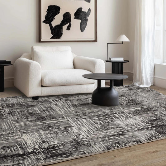 Kuza Portrait Rug – Grey–  Elegant Textured High-Low Pile Carpet