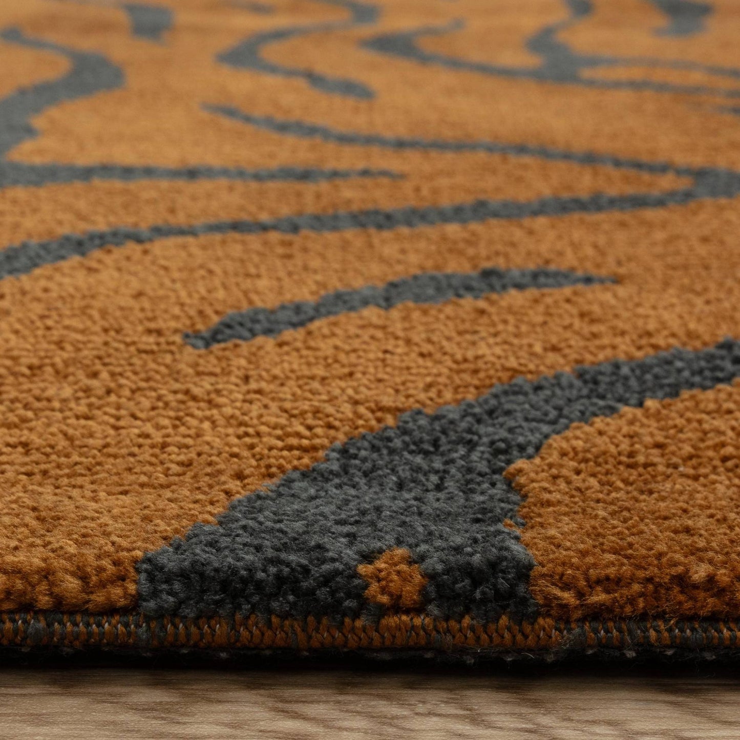 Wilder Tiger Spice Orange Animal Inspired Rug – Modern Soft Textured Polyester Carpet