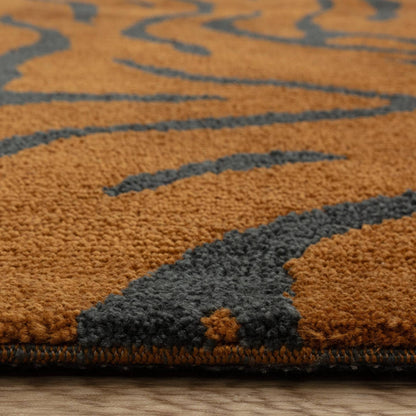 Wilder Tiger Spice Orange Animal Inspired Rug – Modern Soft Textured Polyester Carpet