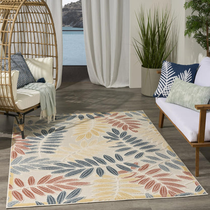 Aloha ALH18 Tropical Oversized Leaf Ivory Multi Indoor & Outdoor Area Rug