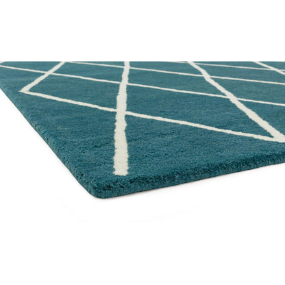Albany Diamond Silver Teal – Bold Geometric Intrigue and Natural Wool Luxury