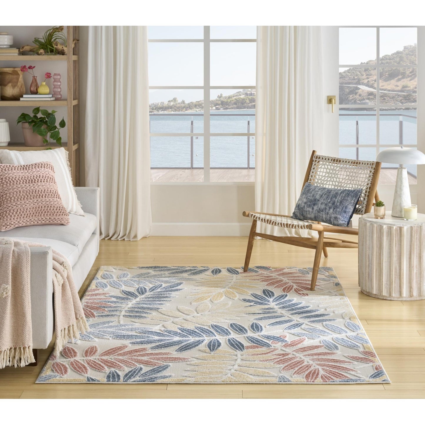 Aloha ALH18 Tropical Oversized Leaf Ivory Multi Indoor & Outdoor Area Rug
