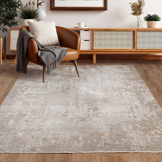 Sevilla 04 Nasrid Kurzflor Teppich Modern Abstrakt Soft Touch Seidiger Teppich in Beige Natur
