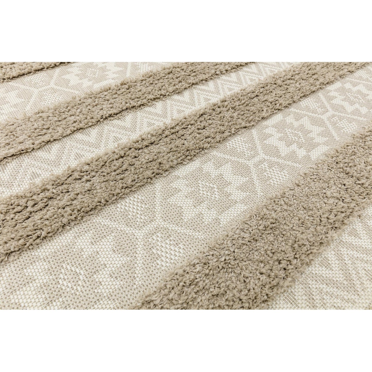 Monty MN04 Textured Geometric Striped Rug – Natural Cream Indoor & Outdoor Flatweave