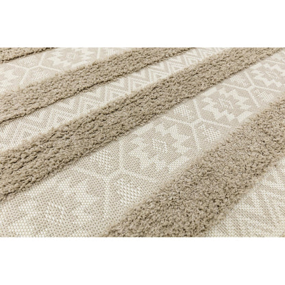 Monty MN04 Textured Geometric Striped Rug – Natural Cream Indoor & Outdoor Flatweave