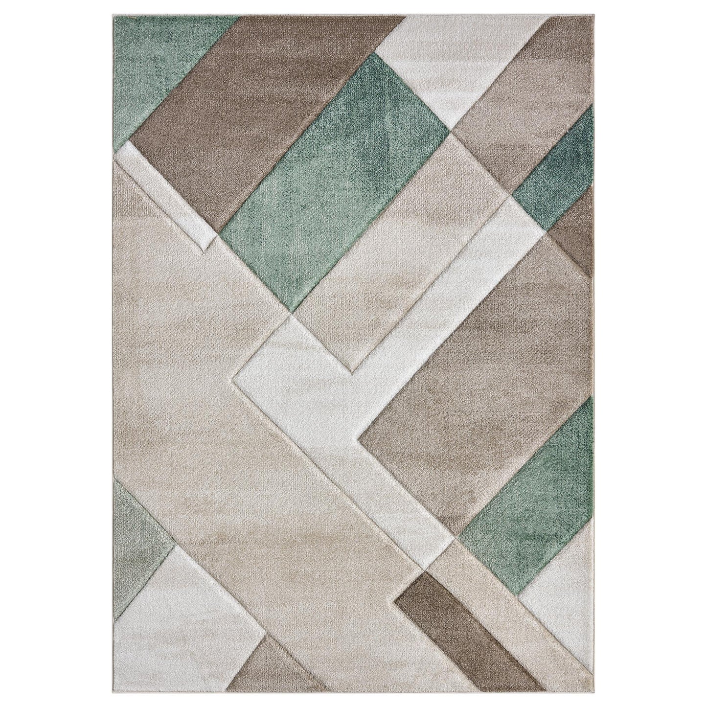 Orbit Skadi Geometric 3D Carved Beige Green Rug – Modern Soft Textured Polyester Carpet for Living Room, Bedroom, and Hallway