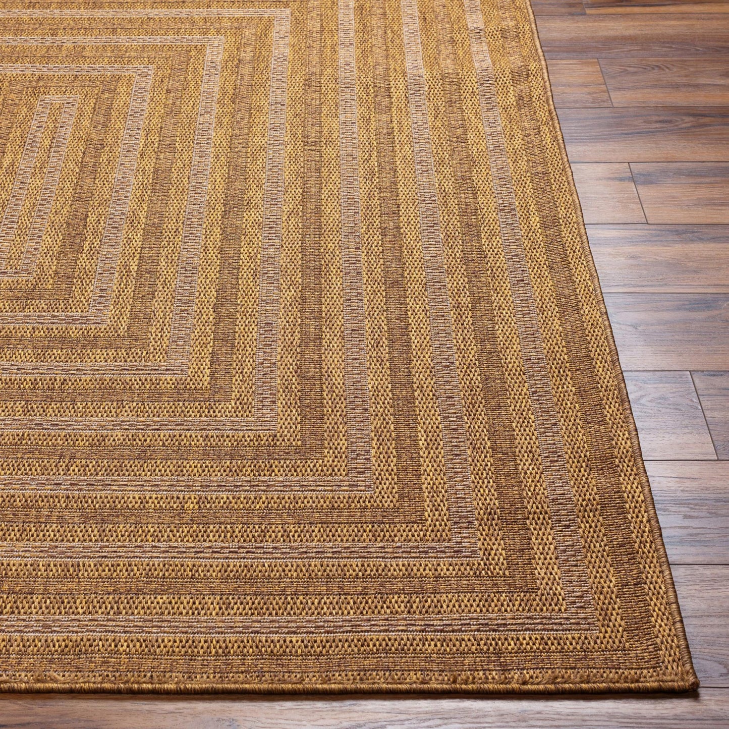 Pismo Beach PMB2305 Modern Geometric Brown Bordered Indoor & Outdoor Flatweave Rug