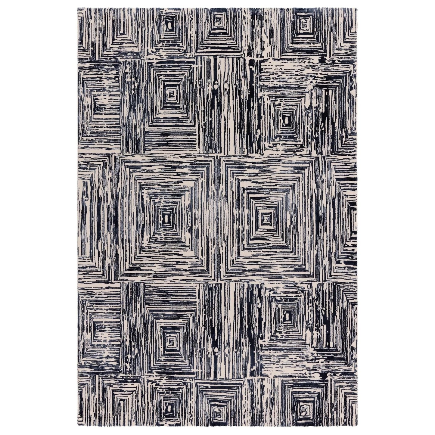 Kuza Portrait Rug – Navy Blue –  Elegant Textured High-Low Pile Carpet