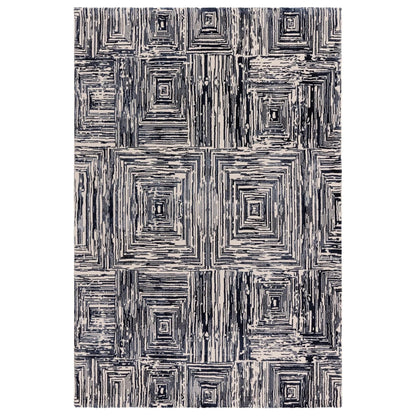 Kuza Portrait Rug – Navy Blue –  Elegant Textured High-Low Pile Carpet