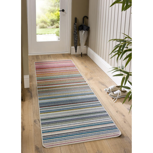 Waschbarer Läuferteppich für Eingangsbereich, Hauseingang, Küche, Flurtür – Gestreift, Regenbogenfarben, Mehrfarbig