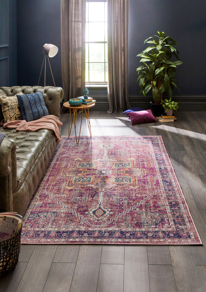 Origins Granada Traditional Bordered Rug & Hallway Runner in Ruby