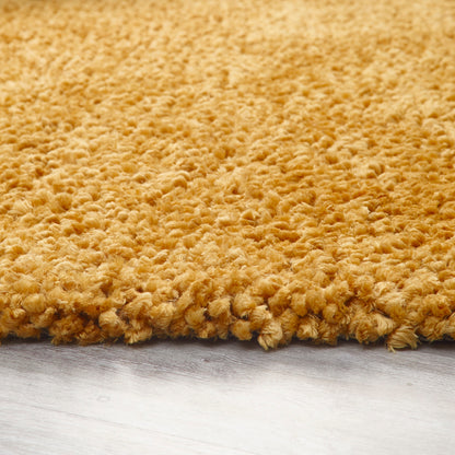 Origins Portland Modern Plain High Pile Super Soft Fluffy Shaggy Rug in Ochre Yellow