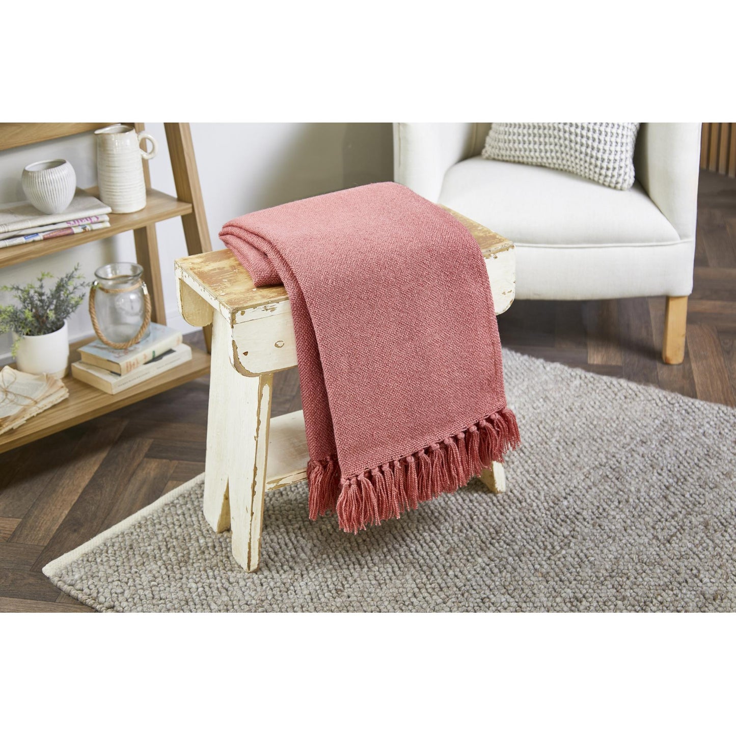 Hug Rug Woven Plain Throw Coral Pink Blanket Bed Sofa Chair Cover in 130 x 180 cm