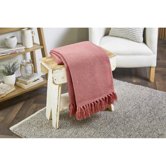 Hug Rug Woven Plain Throw Coral Pink Blanket Bed Sofa Chair Cover in 130 x 180 cm