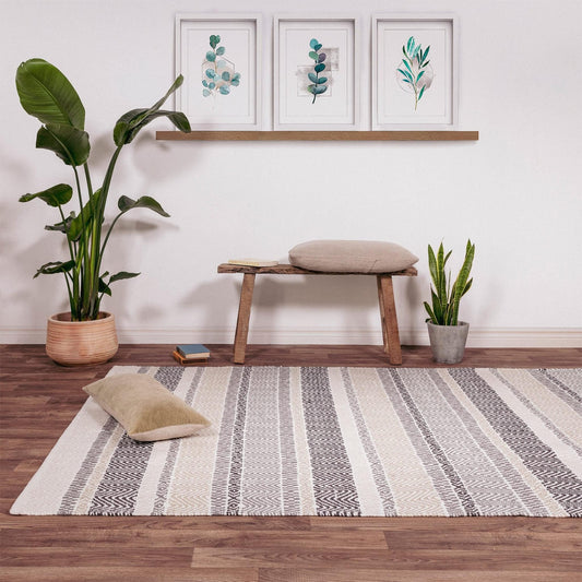 Boardwalk Reversible Eco-Friendly Grey Multi Striped Indoor & Outdoor Area Rug