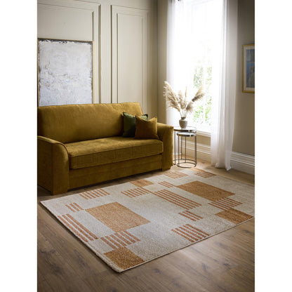 Geometric Blocks Terracotta Rug for Living Room Bedroom Kitchen Non-Shedding Soft Tribal Nomad Rust Beige Area Rug