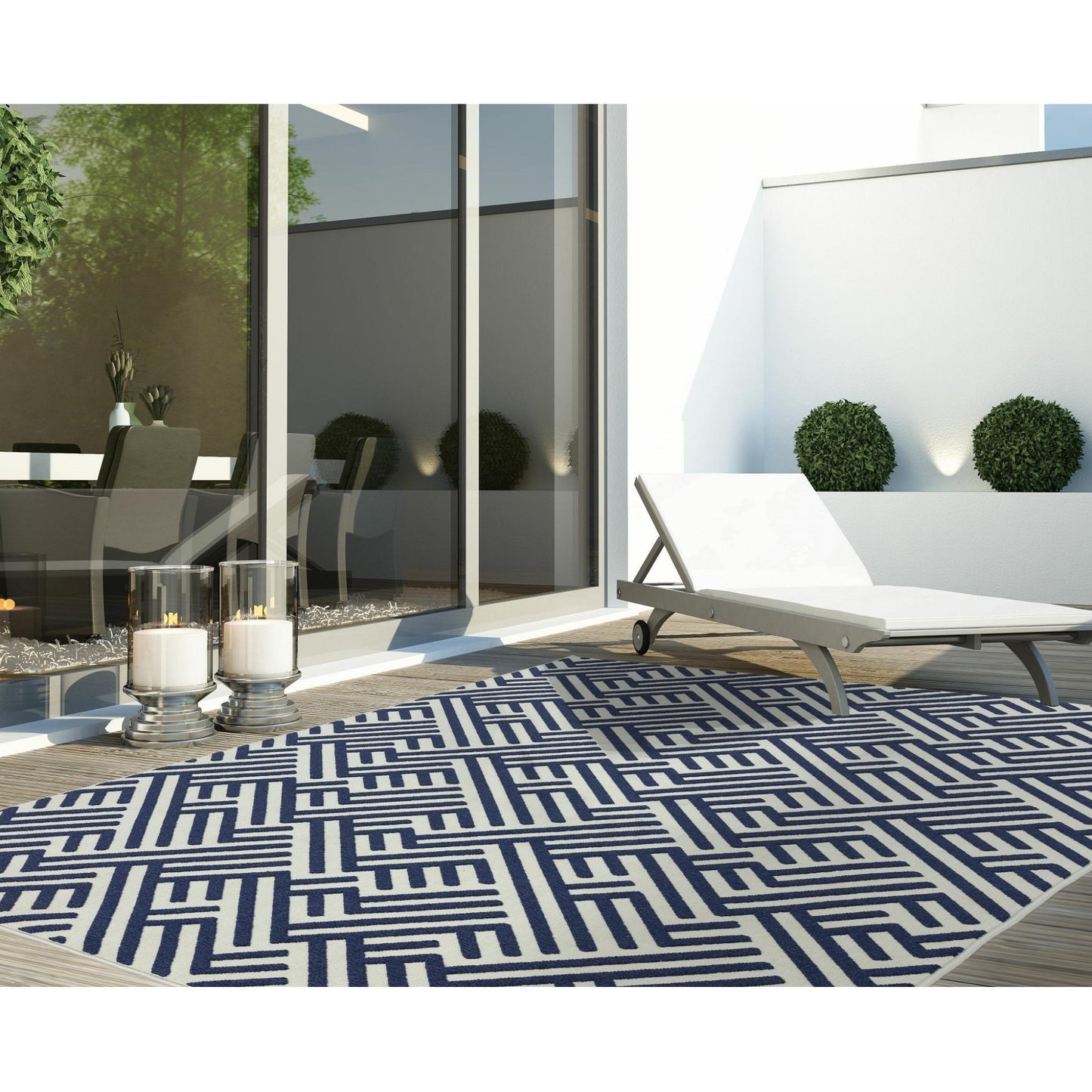 Antibes AN04 Contemporary Blue & White Linear Indoor-Outdoor Rug – Premium Geometric Flatweave