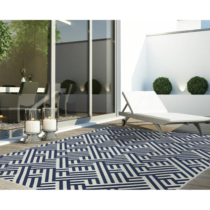 Antibes AN04 Contemporary Blue & White Linear Indoor-Outdoor Rug – Premium Geometric Flatweave