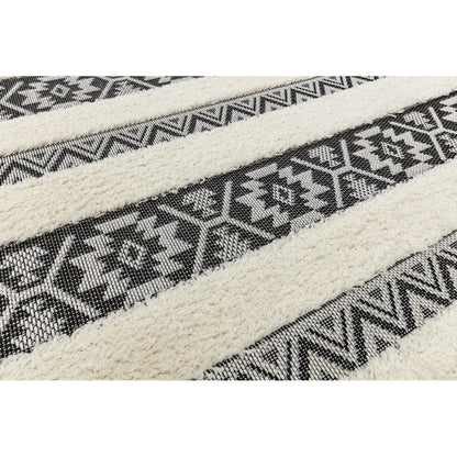 Monty MN03 Tribal Striped Indoor-Outdoor Rug – Durable Geometric Flatweave in Cream & Charcoal