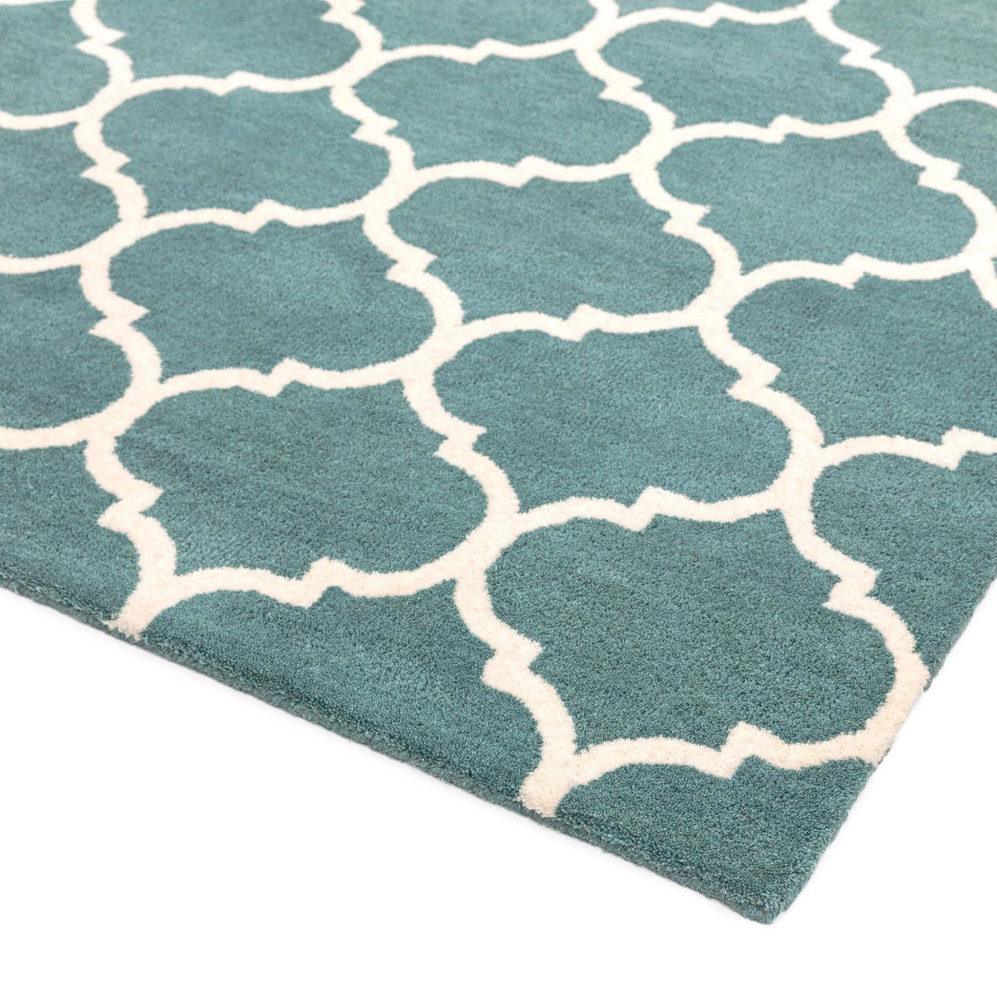Albany Ogee Duck Egg Moroccan Trellis Hand Tufted Wool Rug