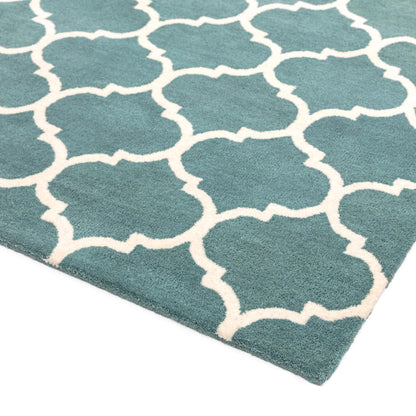 Albany Ogee Duck Egg Moroccan Trellis Hand Tufted Wool Rug