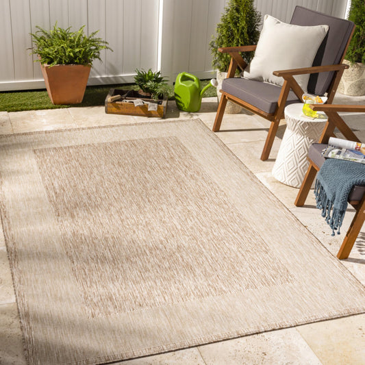 Tuareg TRG2368 Bordered Boho Beige Patio & Garden Indoor & Outdoor Rug