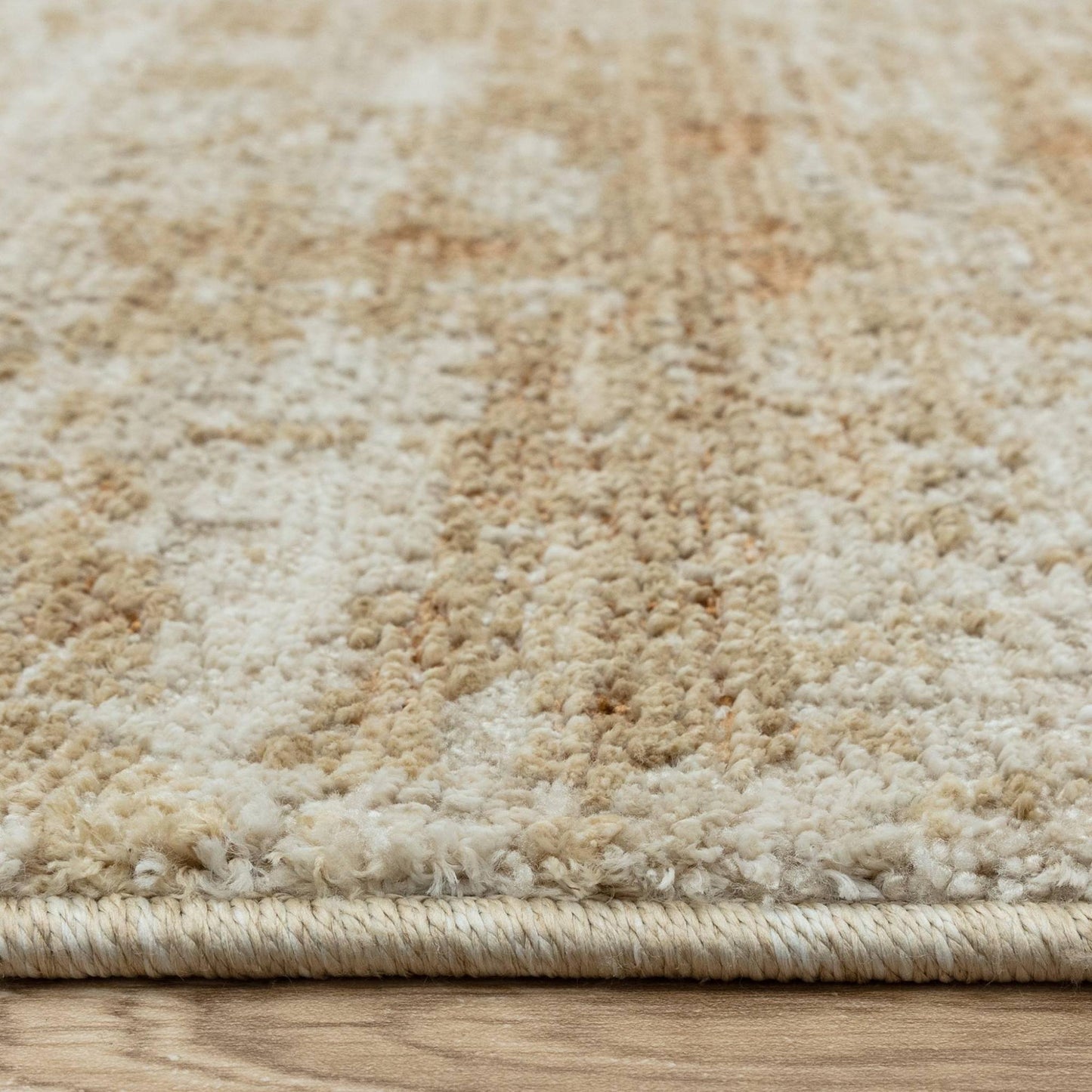 Heriz HE07 Patina Copper Modern Abstract Brown Cream Rug – Soft High-Low Textured Space Dyed Polyester Carpet