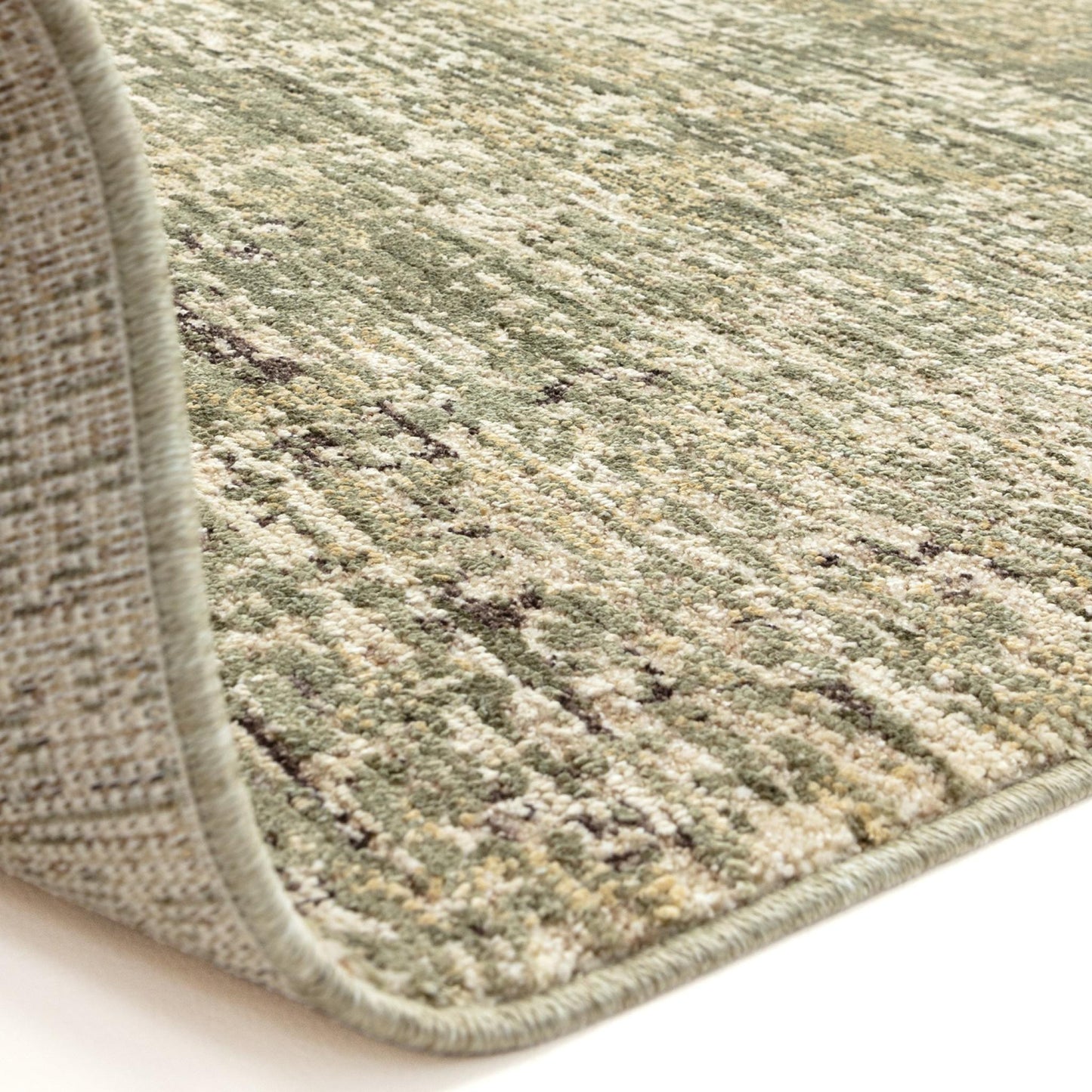 Heriz HE07 Patina Green Modern Abstract Rug – Soft High-Low Textured Space Dyed Polyester Carpet