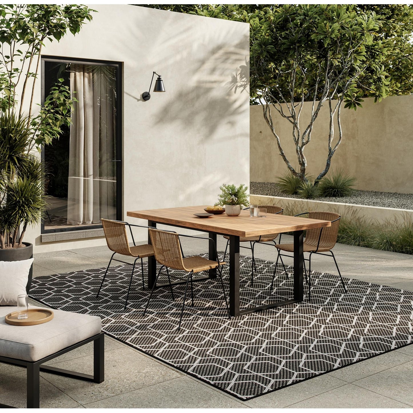 Horizon HOZ01 Modern Geometric Classic Trellis Black & Ivory Indoor & Outdoor Flatweave Rug